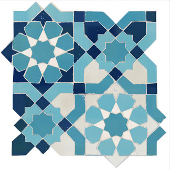 Mosaic House Moroccan tile Ketyani 1-15-13-23 White Cobalt Blue Light Turquoise Turquoise  zellige, mosaic, zellij, field, pattern, glaze, classic, stars, intricate 